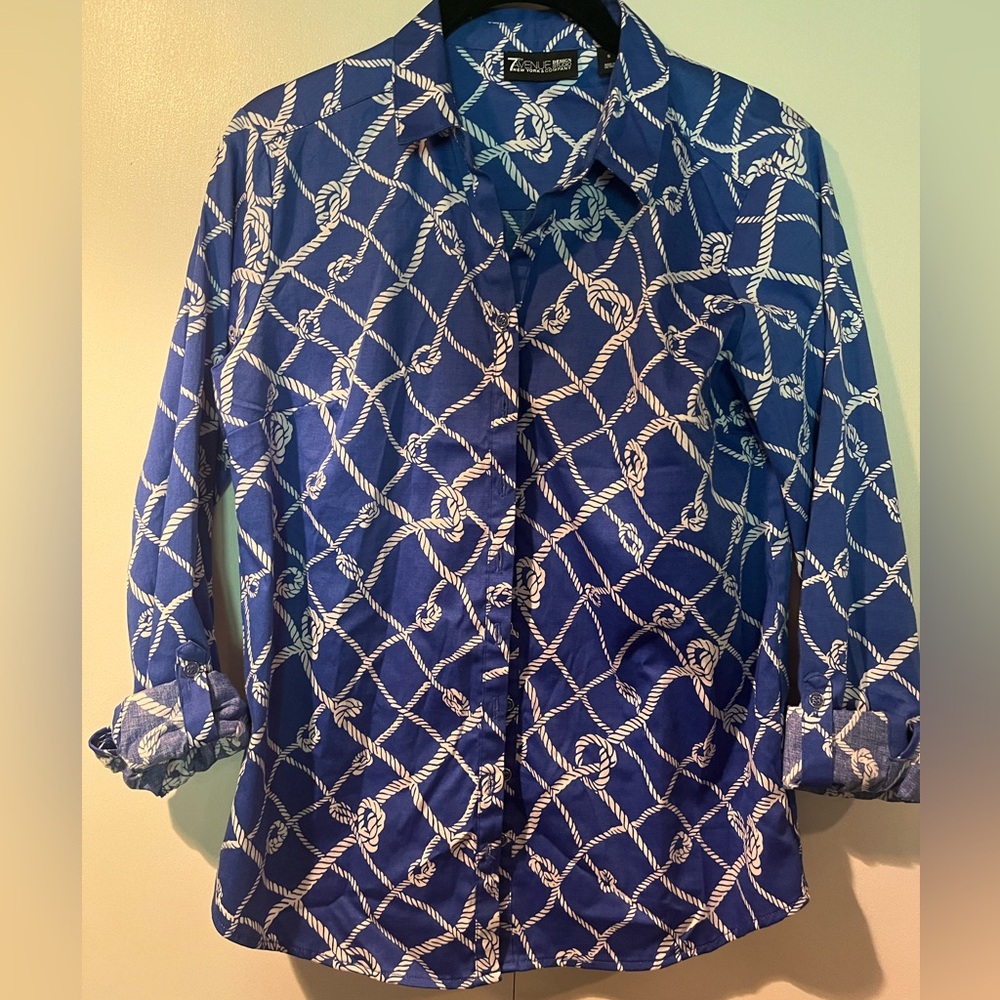7th Avenue NY&C Blue Rope Print Button Down Shirt